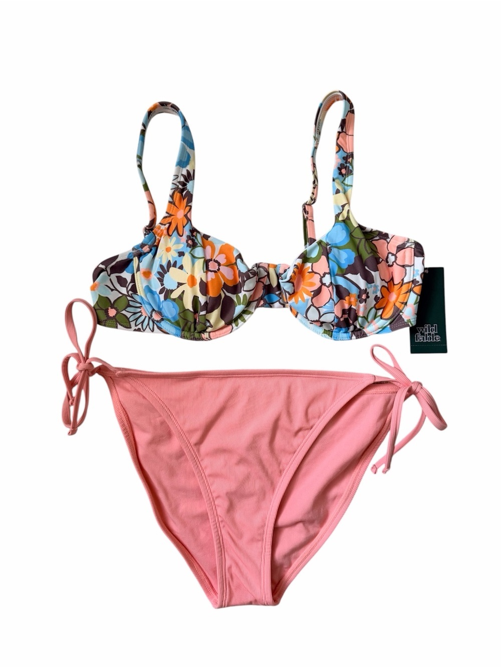 Wild Fable Floral Underwire Bikini Top & Shade & Shore Tie Bottoms Size M NWT